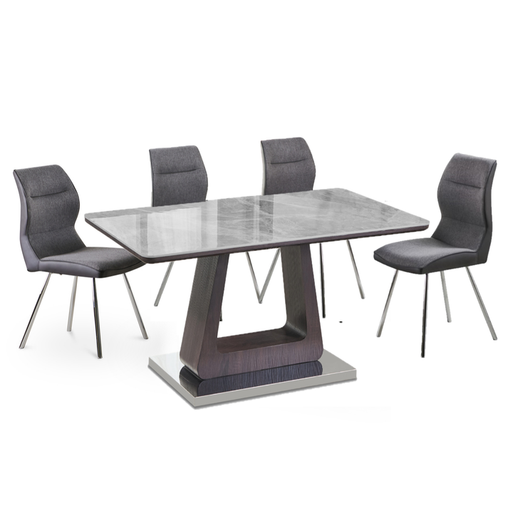 Zeus Grey Ceramic Dining Table 120cm & 4 Matching Dining Chairs - Set - The Furniture Mega Store