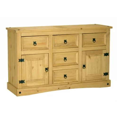 Corona 2 Door 5 Drawer Large Sideboard - Distressed Waxed Pine - The Furniture Mega Store