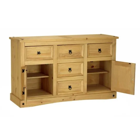 Corona 2 Door 5 Drawer Large Sideboard - Distressed Waxed Pine - The Furniture Mega Store