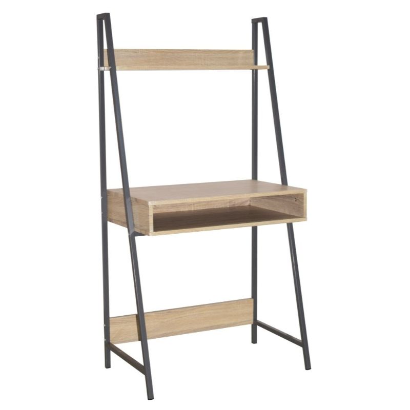 Loft Oak Ladder Bookcase Desk with Grey Metal Frame - The Furniture Mega Store