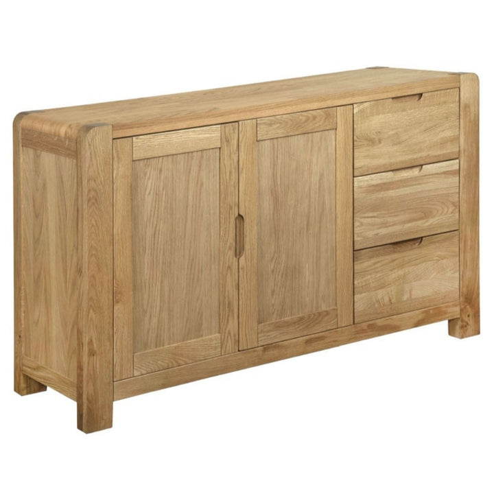 Laney Oak Sideboard, 140cm W with 2 Doors and 3 Drawers - The Furniture Mega Store