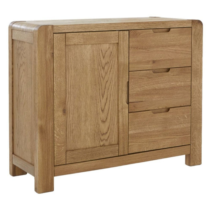 Laney Oak Sideboard, 98.5cm W with 1 Door 3 Drawers - The Furniture Mega Store