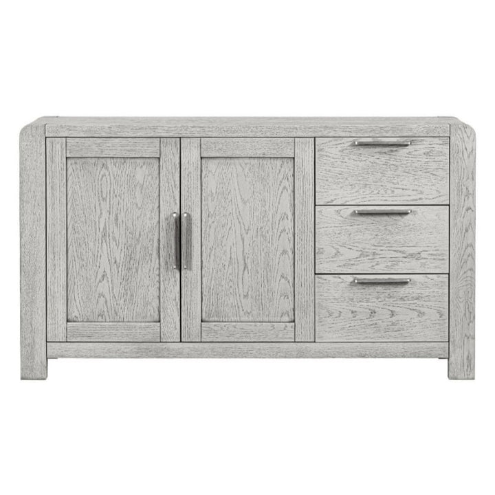 Flora Grey Washed Oak Sideboard, 140cm W with 2 Doors and 3 Drawers - The Furniture Mega Store