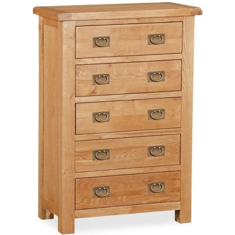 Addison Natural Oak Chest of Drawers with 5 Drawers - The Furniture Mega Store