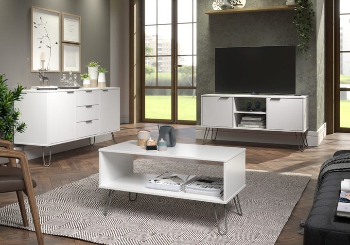 Augusta White Medium Sideboard with Hairpin Legs - The Furniture Mega Store
