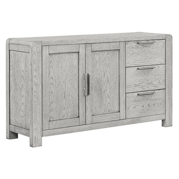Flora Grey Washed Oak Sideboard, 140cm W with 2 Doors and 3 Drawers - The Furniture Mega Store