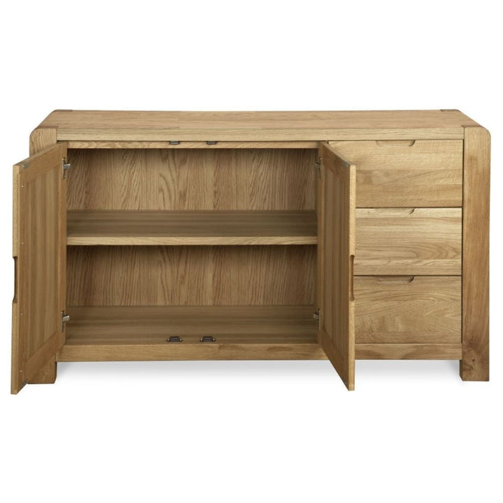Laney Oak Sideboard, 140cm W with 2 Doors and 3 Drawers - The Furniture Mega Store