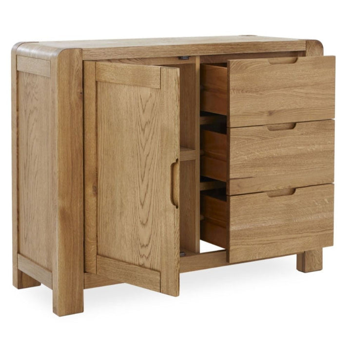 Laney Oak Sideboard, 98.5cm W with 1 Door 3 Drawers - The Furniture Mega Store