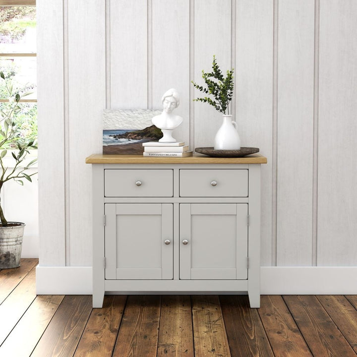 Cross Country Grey and Oak Small Sideboard with 2 Doors & 2 Drawers - The Furniture Mega Store