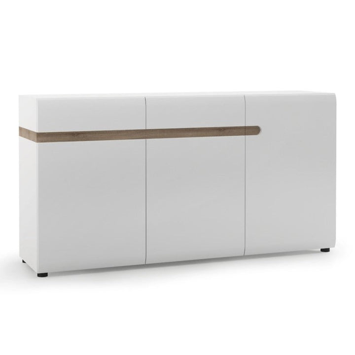 Chelsea White High Gloss & Truffle Oak Trim 2 drawer 3 door sideboard - The Furniture Mega Store