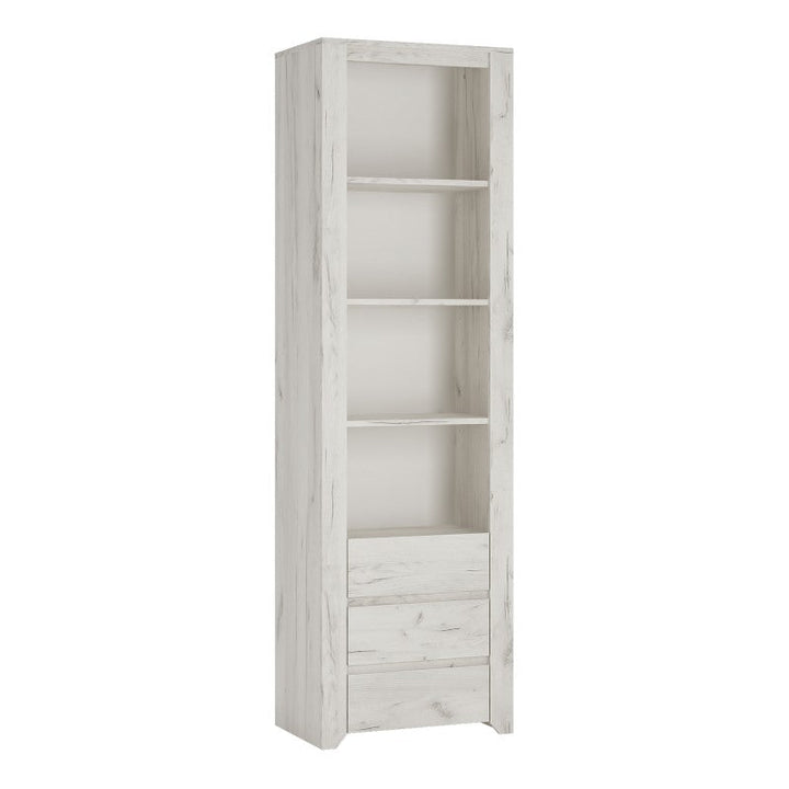 Angelica Tall Narrow 3 Drawer Bookcase - White Oak - The Furniture Mega Store