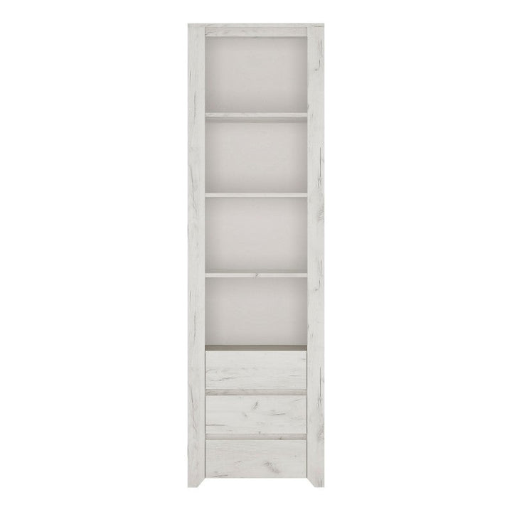 Angelica Tall Narrow 3 Drawer Bookcase - White Oak - The Furniture Mega Store