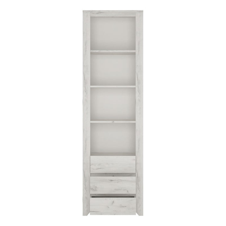 Angelica Tall Narrow 3 Drawer Bookcase - White Oak - The Furniture Mega Store