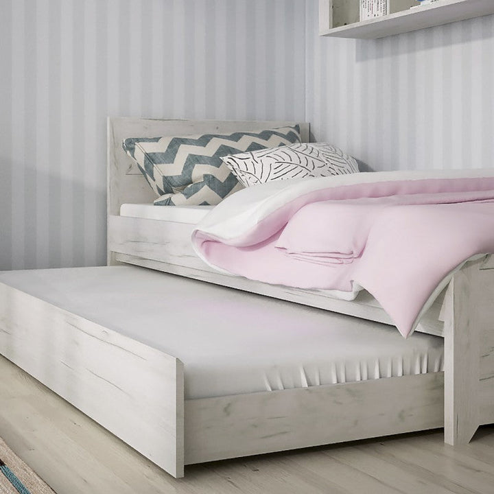 Angelica Single Bed with Pull Out under bed (Inc Slats) - White Oak - The Furniture Mega Store