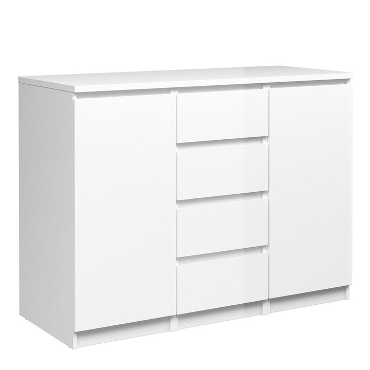 Naiah Sideboard 4 Drawers 2 Doors in White High Gloss - The Furniture Mega Store