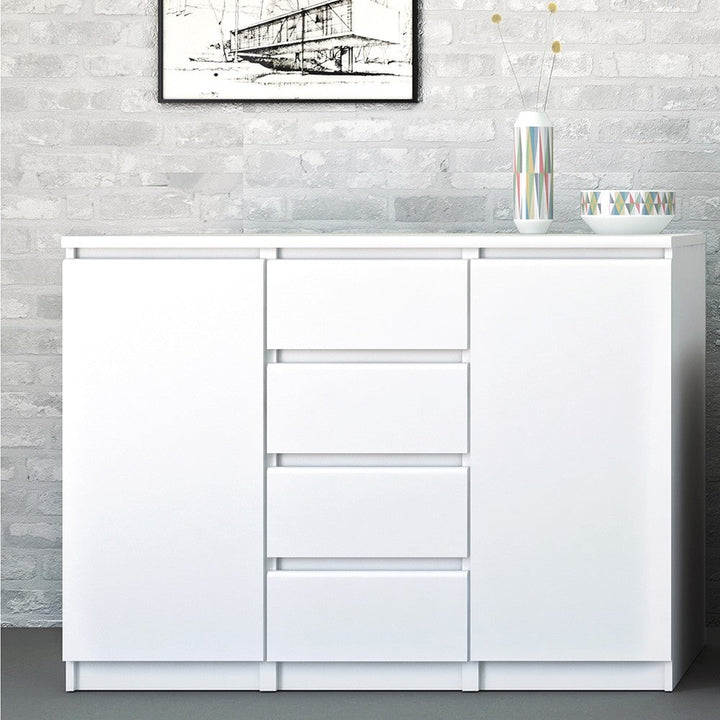 Naiah Sideboard 4 Drawers 2 Doors in White High Gloss - The Furniture Mega Store
