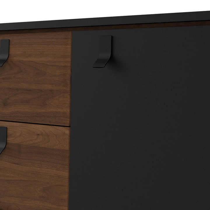 Rena 2 Door 2 Drawer Wide Sideboard - Matt Black & Walnut - The Furniture Mega Store