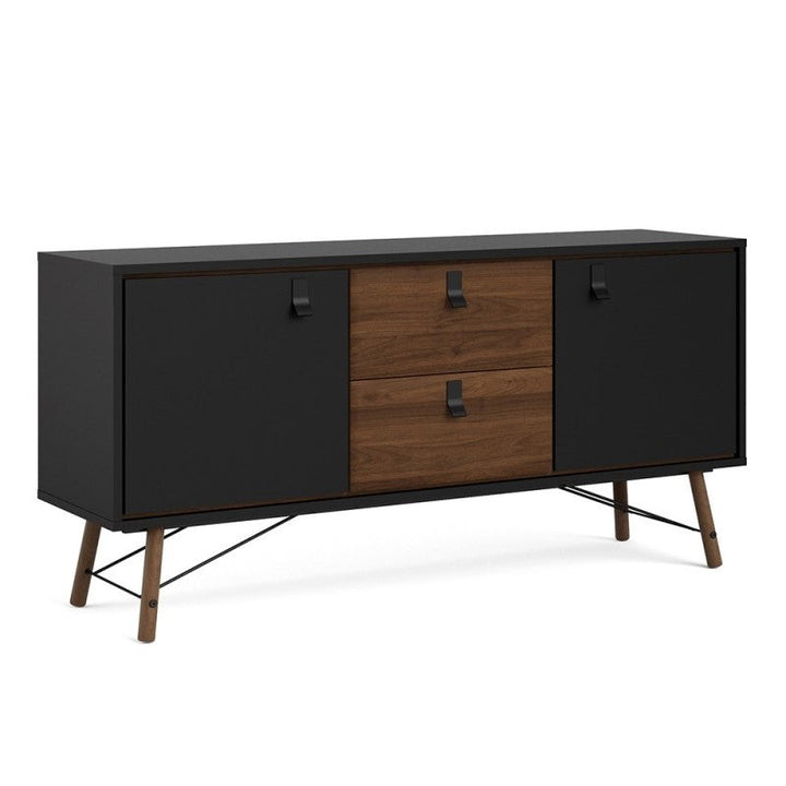 Rena 2 Door 2 Drawer Wide Sideboard - Matt Black & Walnut - The Furniture Mega Store