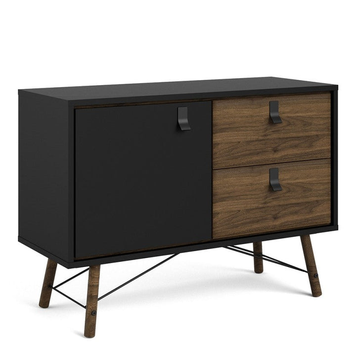 Rena 1 Door 2 Drawer Sideboard - Matt Black & Walnut - The Furniture Mega Store