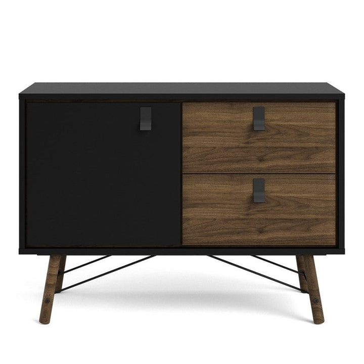 Rena 1 Door 2 Drawer Sideboard - Matt Black & Walnut - The Furniture Mega Store