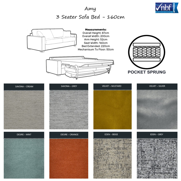Amy Sofa Bed - Choice Of Sizes, Mattress & Fabrics - Interior Envy