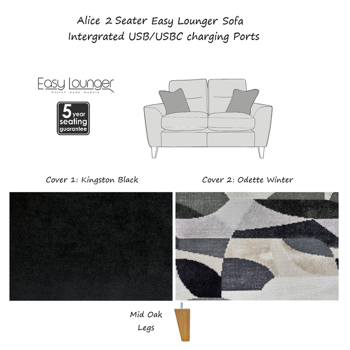 Alice Easy Lounger Power Recliner Sofa Collection - Intergrated USB/USB-C Charging Ports