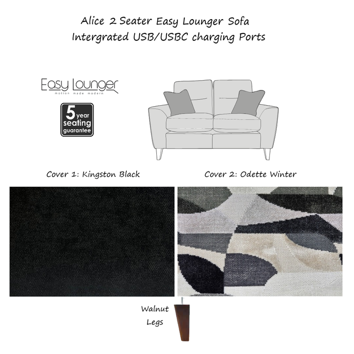 Alice Easy Lounger Power Recliner Sofa Collection - Intergrated USB/USB-C Charging Ports