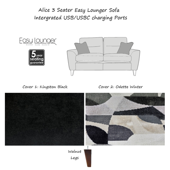 Alice Easy Lounger Power Recliner Sofa Collection - Intergrated USB/USB-C Charging Ports