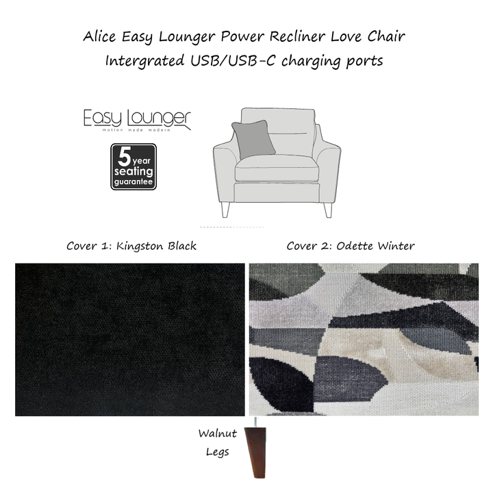 Alice Easy Lounger Power Recliner Armchair & Love Chair Collection - Intergrated USB/USB-C charging ports