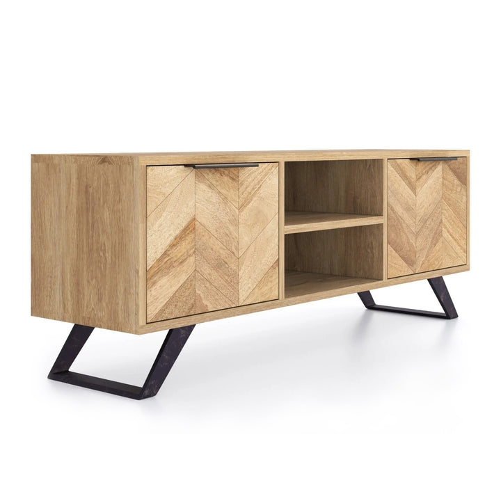 Agra Chevron Parquet Mango Wood Large TV Unit - 135cm - Interior Envy