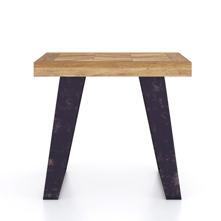 Agra Chevron Parquet Mango Wood Side Table - Interior Envy