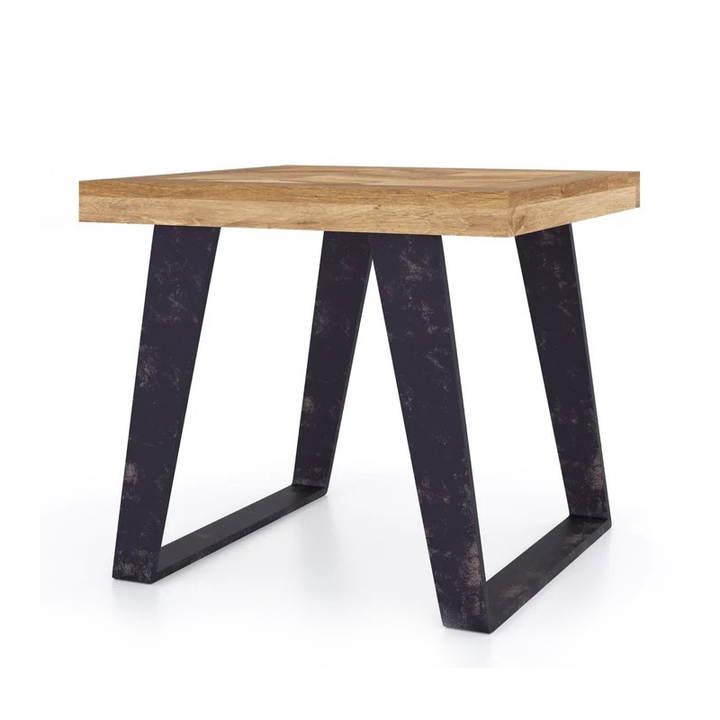 Agra Chevron Parquet Mango Wood Side Table - Interior Envy