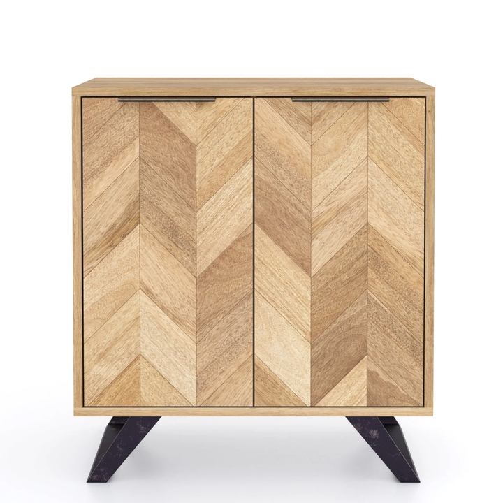 Agra Chevron Parquet Mango Wood 2 Door Hall Cabinet - 78cm - Interior Envy