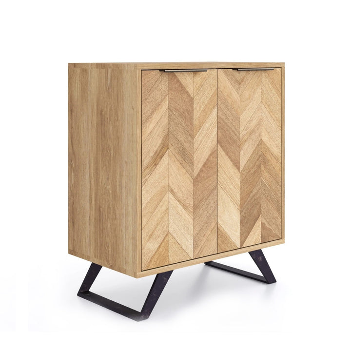 Agra Chevron Parquet Mango Wood 2 Door Hall Cabinet - 78cm - Interior Envy