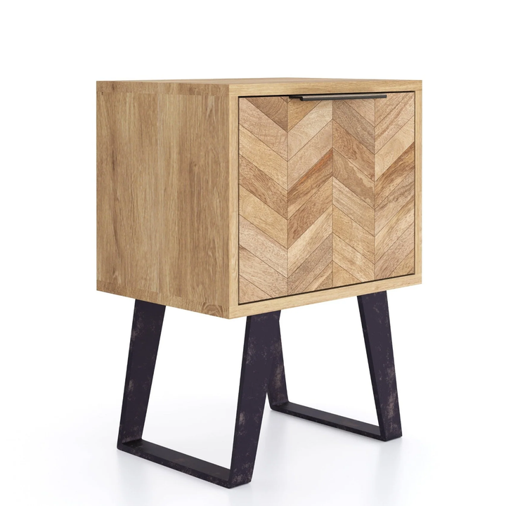 Agra Chevron Parquet Mango Wood 1 Drawer Side Table - Interior Envy