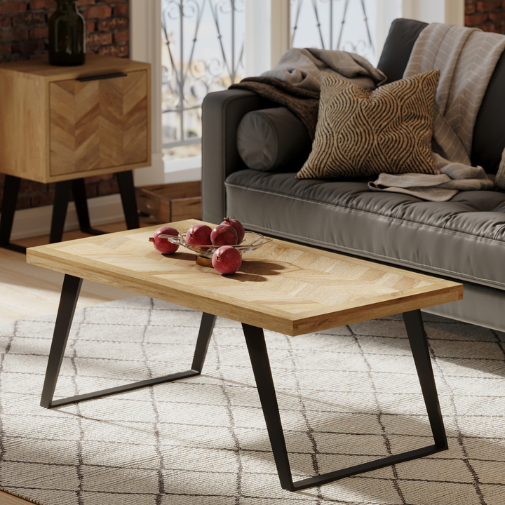 Agra Chevron Parquet Mango Wood Coffee Table - Interior Envy