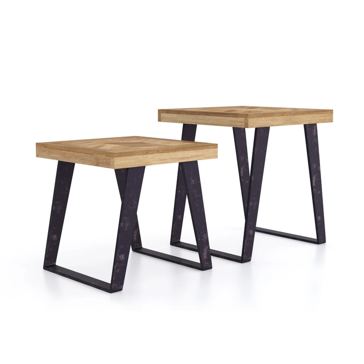 Agra Chevron Parquet Mango Wood Nest Of 2 Tables - Interior Envy