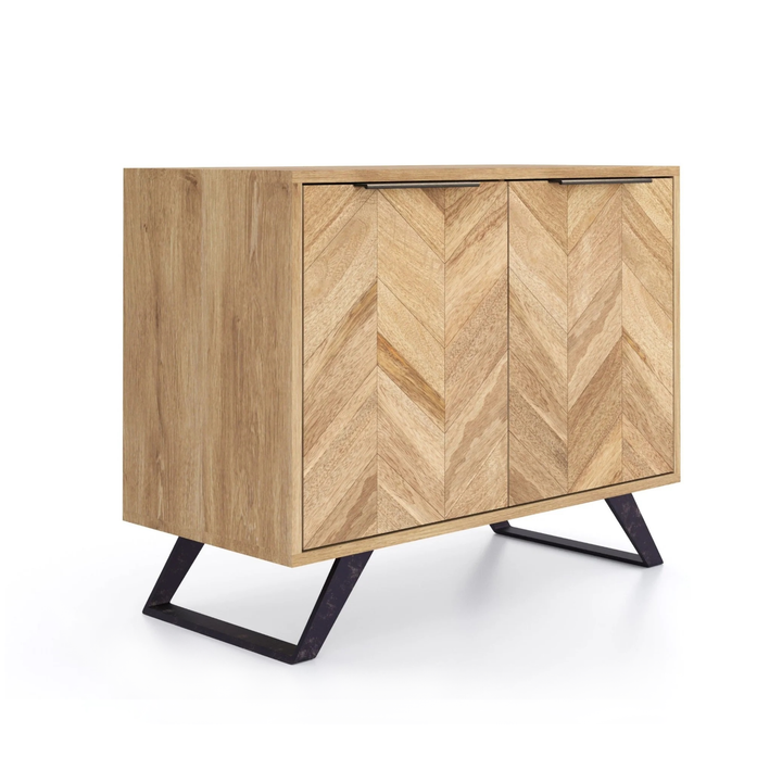 Agra Chevron Parquet Mango Wood 2 Door Sideboard - 95cm - Interior Envy