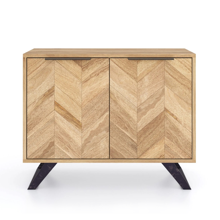 Agra Chevron Parquet Mango Wood 2 Door Sideboard - 95cm - Interior Envy