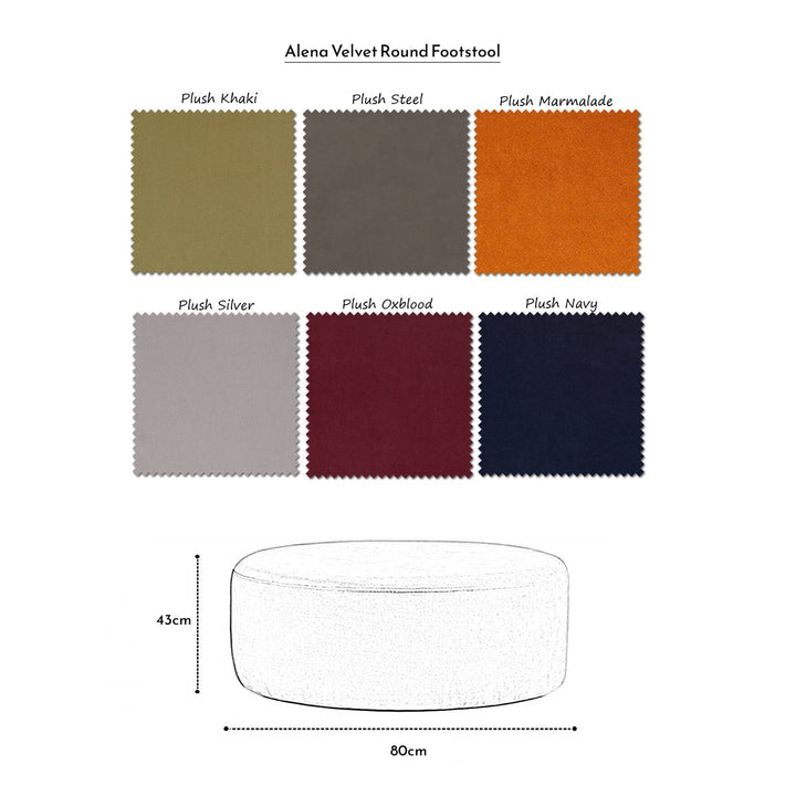 Alena Velvet Round Footstool - Choice Of Colours - The Furniture Mega Store