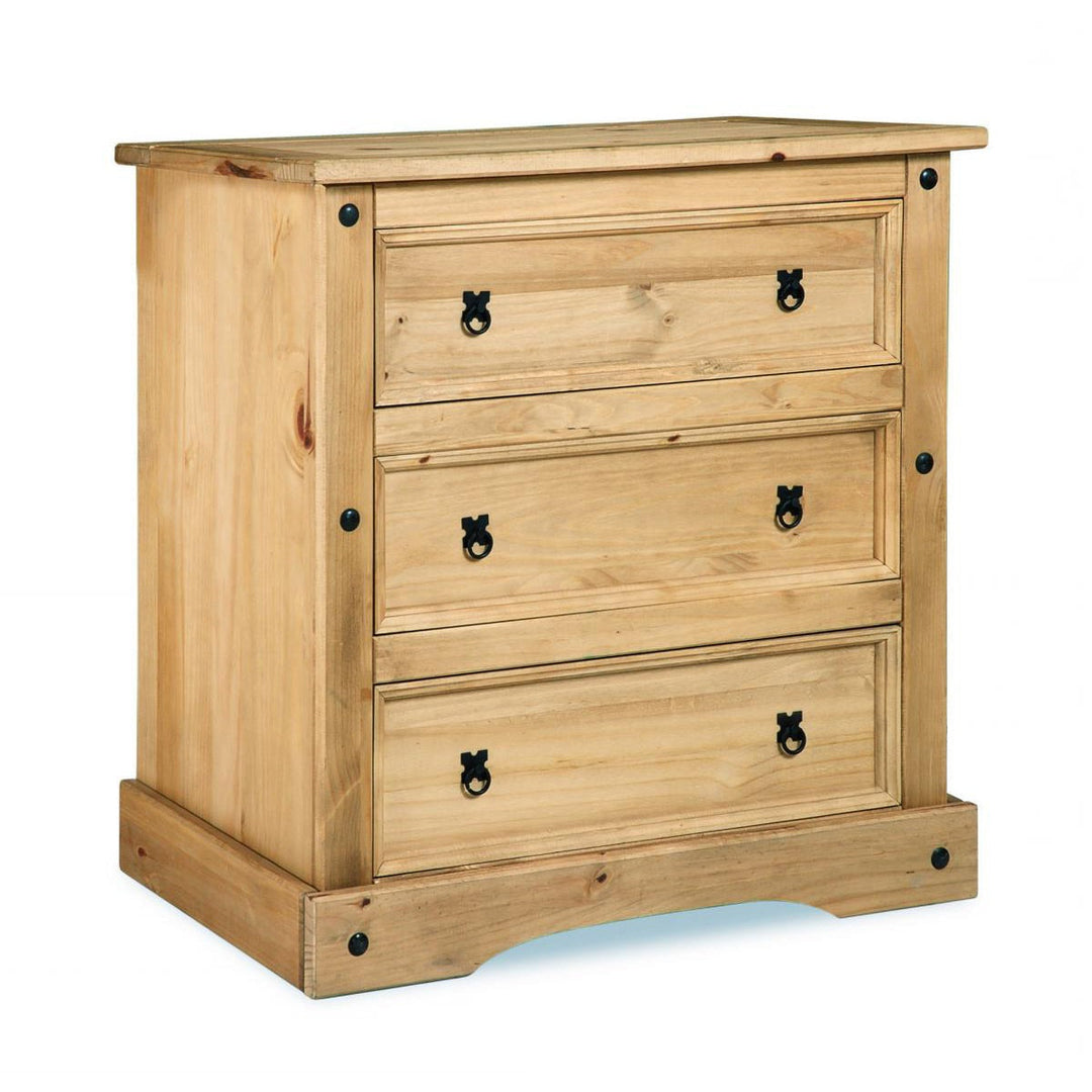 Corona 3 Drawer Chest in Distressed Waxed Pine - The Furniture Mega Store
