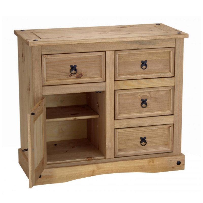 Corona 1 Door & 4 Drawer Sideboard - Distressed Waxed Pine - The Furniture Mega Store