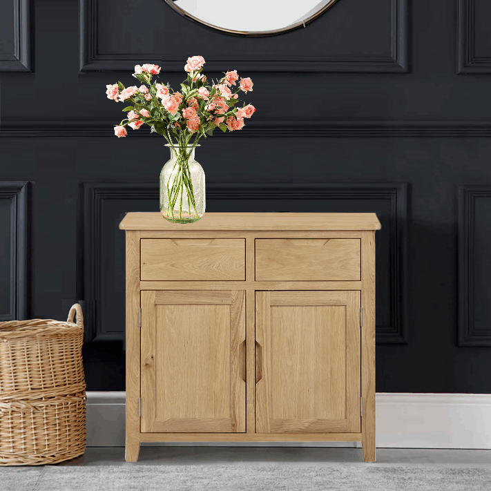 Devon Natural Oak Small 2 Door 2 Drawer Sideboard - The Furniture Mega Store