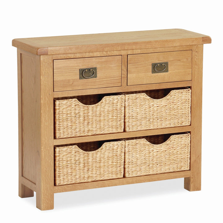Sailsbury Solid Oak Small 4 Basket Drawer Sideboard - The Furniture Mega Store
