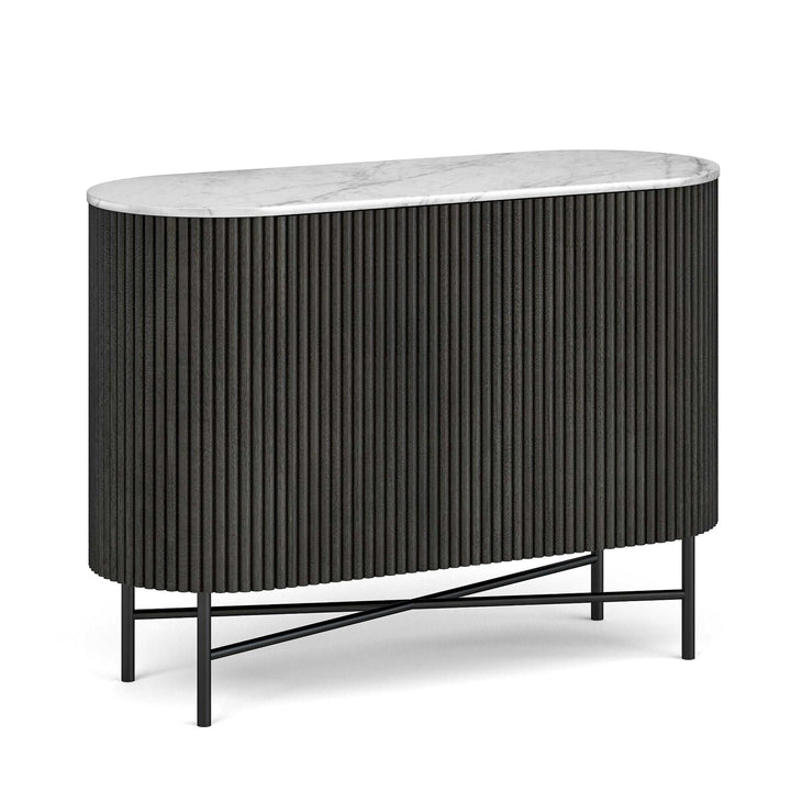 Miles Charcoal Fluted Mango & White Marble Small Curved Sideboard - 100cm - The Furniture Mega Store