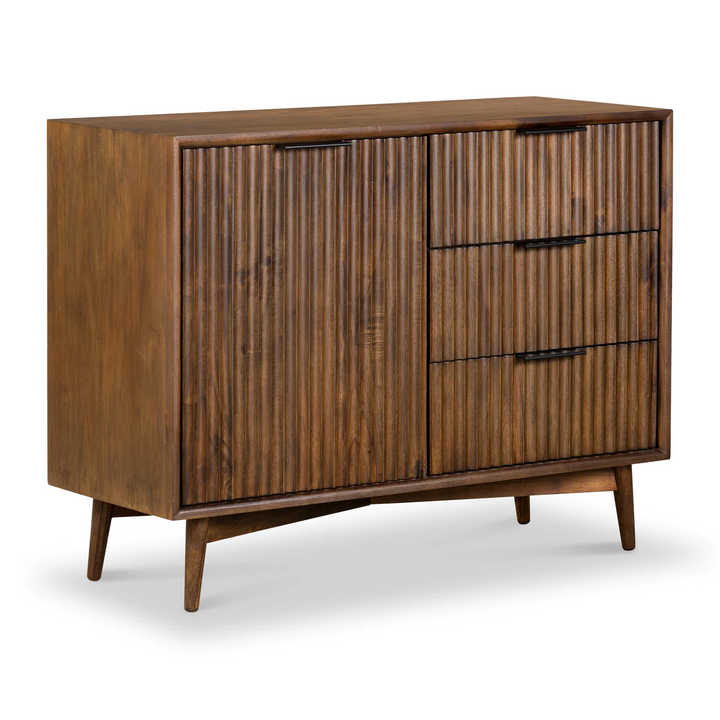 Strand Walnut Small 1 Door 3 Drawer Sideboard - The Furniture Mega Store