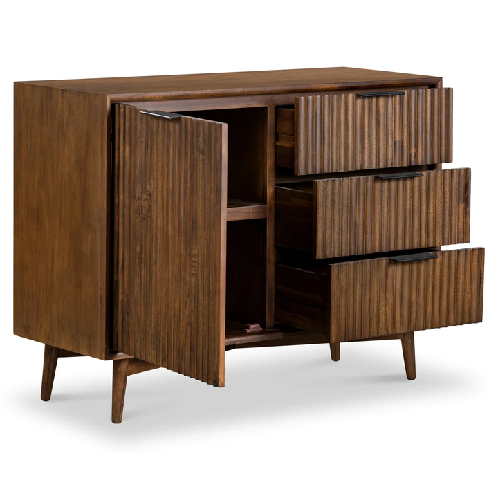 Strand Walnut Small 1 Door 3 Drawer Sideboard - The Furniture Mega Store