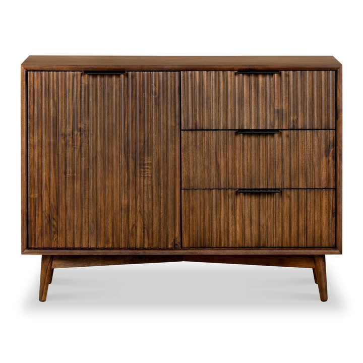 Strand Walnut Small 1 Door 3 Drawer Sideboard - The Furniture Mega Store