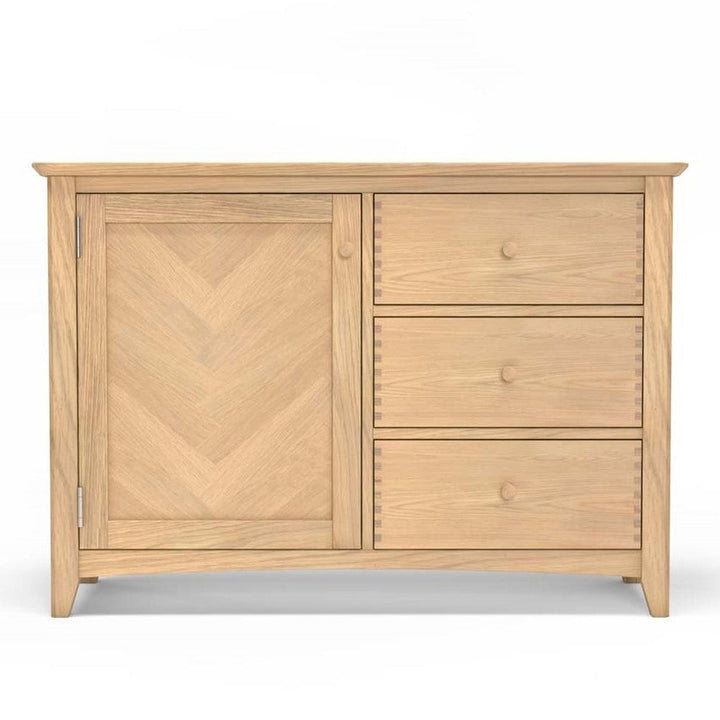 Grand Parquet Oak 1 Door 3 Drawer Sideboard - The Furniture Mega Store
