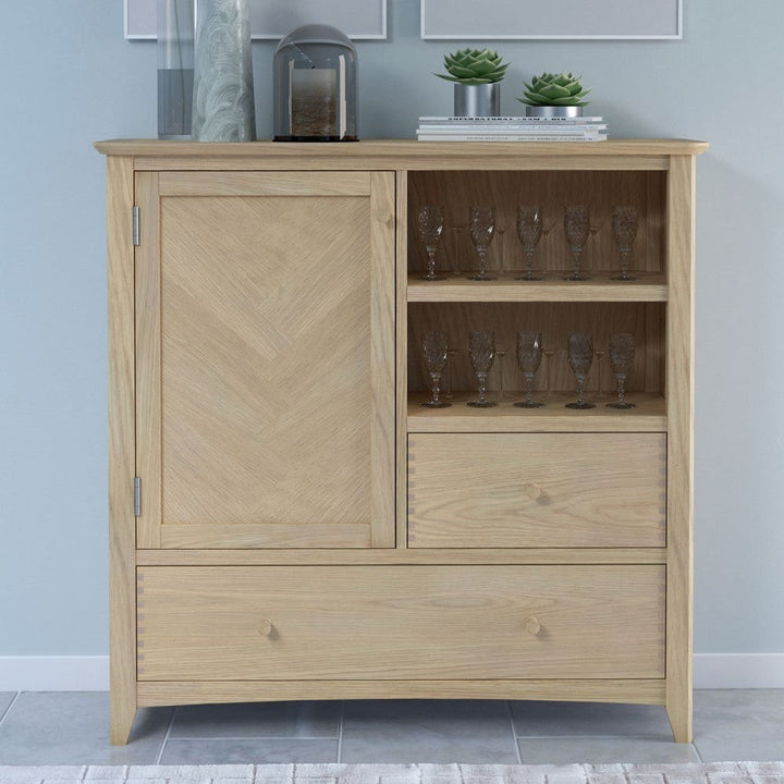Grand Parquet Oak Large Drinks Cabinet / Sideboard - The Furniture Mega Store